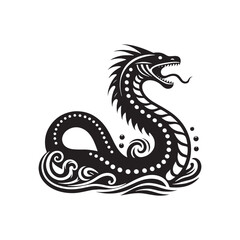 Oceanic Elegance: Sea Serpent Silhouette Ensemble Exhibiting the Majestic Elegance of Deep-Sea Entities - Sea Serpent Illustration - Sea Serpent Vector
