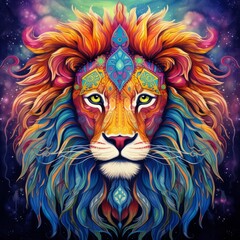 Lion Abstract Colorful Animal God Bright Artistic Fantasy Mystique Digital Generated Illustration