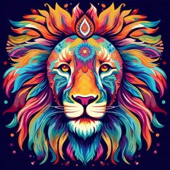 Obraz premium Lion Abstract Colorful Animal God Bright Artistic Fantasy Mystique Digital Generated Illustration