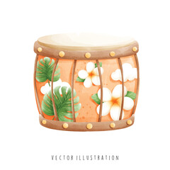 Watercolor of Hawaii Drum, Hawaii Travel. Vector Illustration