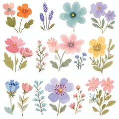 Variety of pastel Flowers as a source of inspiration on a white background