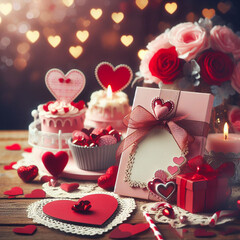 Obraz na płótnie Canvas Valentine's Day background with festive decor elements and bokeh effect. Ideal for greeting cards, invitations, phone wallpapers, web sites and more. Created using generative ai tools.