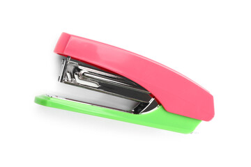 One bright stapler isolated on white, top view