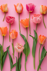 Tulip flowers on a pink background