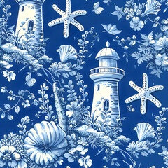 Lighthouses in seamless pattern monochrome vector