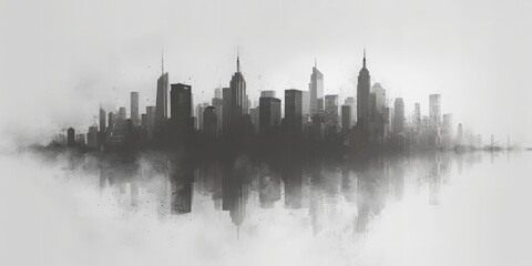 Fototapeta premium Silhouetted New York: The Iconic Skyline Emerges Through Misty Veils in a Monochromatic Cityscape at Dawn, Generative AI