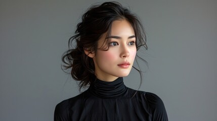 Half Body Diversity Portrait of 20s 30s Asian Woman hair style fashion make up. 