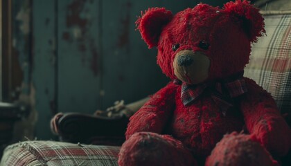 Vintage-inspired Red Teddy bear with a retro aesthetic captured in high definition evoking a sense of nostalgia and timeless charm with a