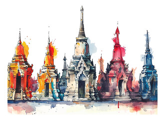 Watercolor hand-painted style of ancient architecture