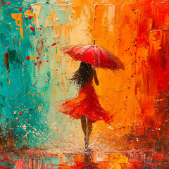 Abstract watercolor background with painting woman with umbrella generative ai 
