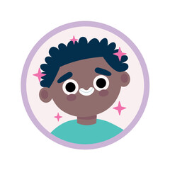 Cute avatar of child in cartoon design. This illustration masterfully captures the essence of childhood through the bright and adorable design of the child's avatar. Vector illustration.