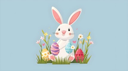 Flat vector design of easter bunny, generative AI