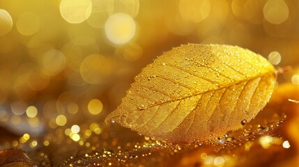 Smooth, shiny yellow leaf with a background featuring a gold foil texture
