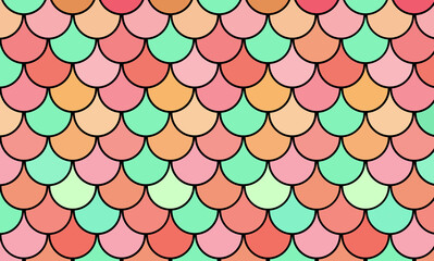 Scale Fish unicorn vivid background. Pattern skin fish. Scaled dragon underwater sea texture. Shape print snake. Fish scale element. © Tanita