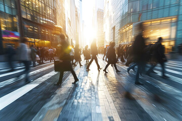 business people walking in the city. blur effect. office skyscraper.
