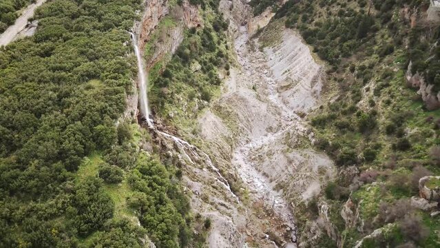 Drone footage of the Upper Tithorea Falls and Velista Gorge in Tithorea, Amfikleia-Elateia, Greece