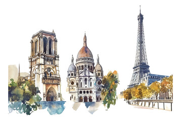 Watercolor style foreign architectural features