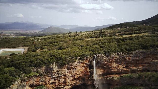 Drone footage of the Upper Tithorea Falls in Velitsa Gorge in Tithorea, Amfikleia-Elateia, Greece