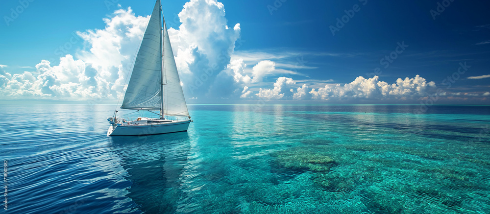 Wall mural A person sailing a boat and enjoying the sea	