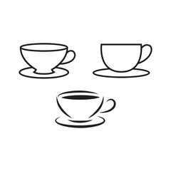 Tea cup vector icon set. Hot herbal green tea symbol in black  color. Coffee cup line sign.