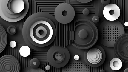 Black dark abstract background with shapes, honeycombs, patterns and grids