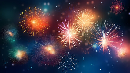 Fototapeta premium Beautiful fireworks background at night for holiday decoration