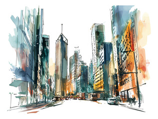 panorama of the city watercolor