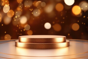 Podium with background soft bokeh, podium for product presentation, geometric shape for product display presentation, stage showcase, promotion display.