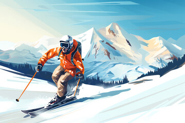 Man playing ski in sport winter on mountain