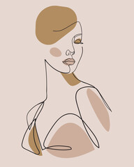 Woman Contemporary portrait in one line art. Pastel colors. Line drawing. Vector illustration