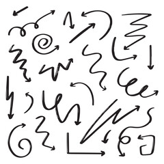 Arrows collection, abstract textures set, hand drawn arrows on a white background