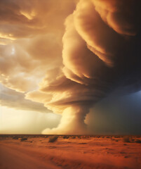 sunset over the desert with dramatic storm clouds