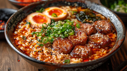 Ramen in a bowl well decorated, product photo