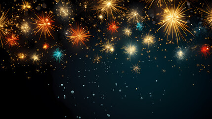 Naklejka premium Beautiful fireworks background at night for holiday decoration