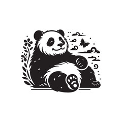 Harmony in Shadows: Panda Silhouette Set Reflecting the Harmony Between Nature and These Gentle Giants - Panda Illustration - Panda Vector
