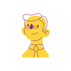 Yellow and line avatar in flat cartoon design. This amusing illustration of a bright and funny face is a perfect fusion of design and humor, ready to bring smiles and laughter. Vector illustration.