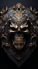 volumetric skull encrusted with precious stones on the surface of the shield