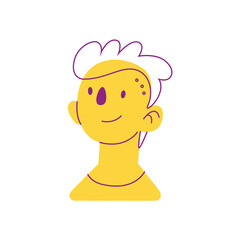 Yellow and line avatar in flat cartoon design. An artful avatar display a cheerful and whimsical cartoon design, skillfully capturing the essence of humor and fun. Vector illustration.