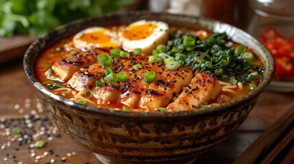 Ramen in a bowl well decorated, product photo