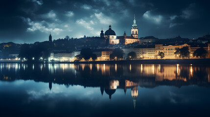 Fototapeta premium A beautiful night view of a city in Slovakia, Czech Republic