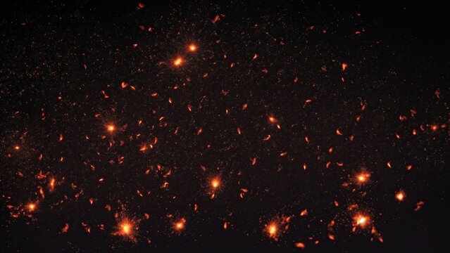 Abstract dark glitter fire particles lights. Fire embers particles over black background
