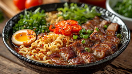 Ramen in a bowl well decorated, product photo
