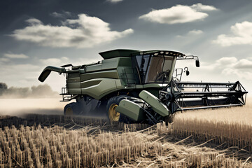 Obraz premium Mähdrescher im Getreidefeld bei der Ernte
