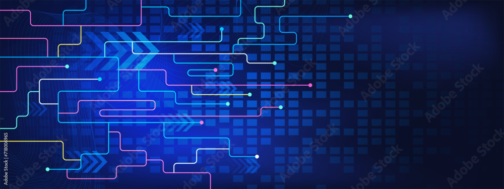Poster multicolor lines and dots for network connection, social networking and global communication technol