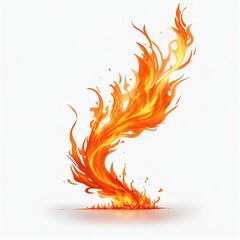 Orange flame magic fire on white background