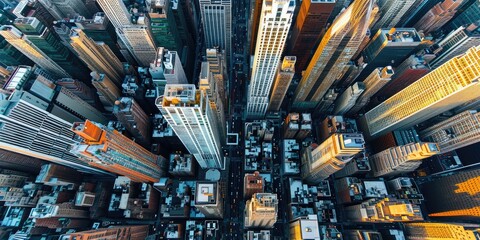 Aerial view of skyscrapers and office towers - obrazy, fototapety, plakaty