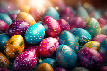 Fototapeta na wymiar background from multi-colored Easter eggs. Easter 3D background. colorful abstract background from easter eggs