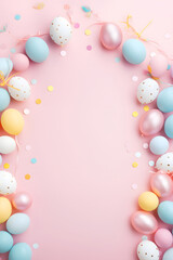 Easter eggs on a pink background with space for text. colorful eggs in pastel colors. easter background