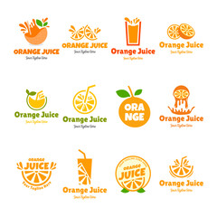 Fruit juice logo. Fresh drinkSet of vector orange juice logos on white background logo.