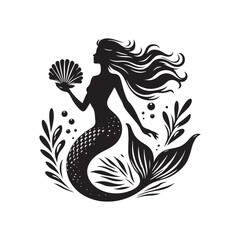 Obraz na płótnie Canvas Mystical Maritime Elegance: Experience the Timeless Beauty of Mermaid Silhouettes in a Celestial Dance - Mermaid Vector - Mermaid Silhouette - Sea Beauty Vector 